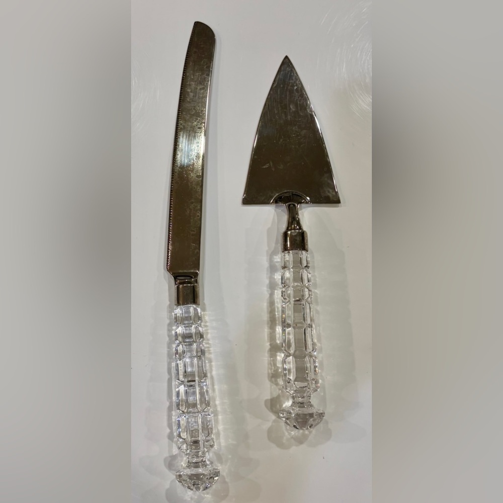 Silver Plated with Crystal Handle Cake Knife and Server Set